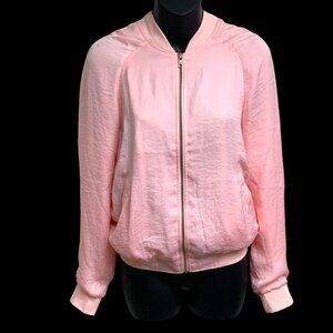LUCCA Pink‎ Silky Full Zip Varsity Styled Lightweight Jacket